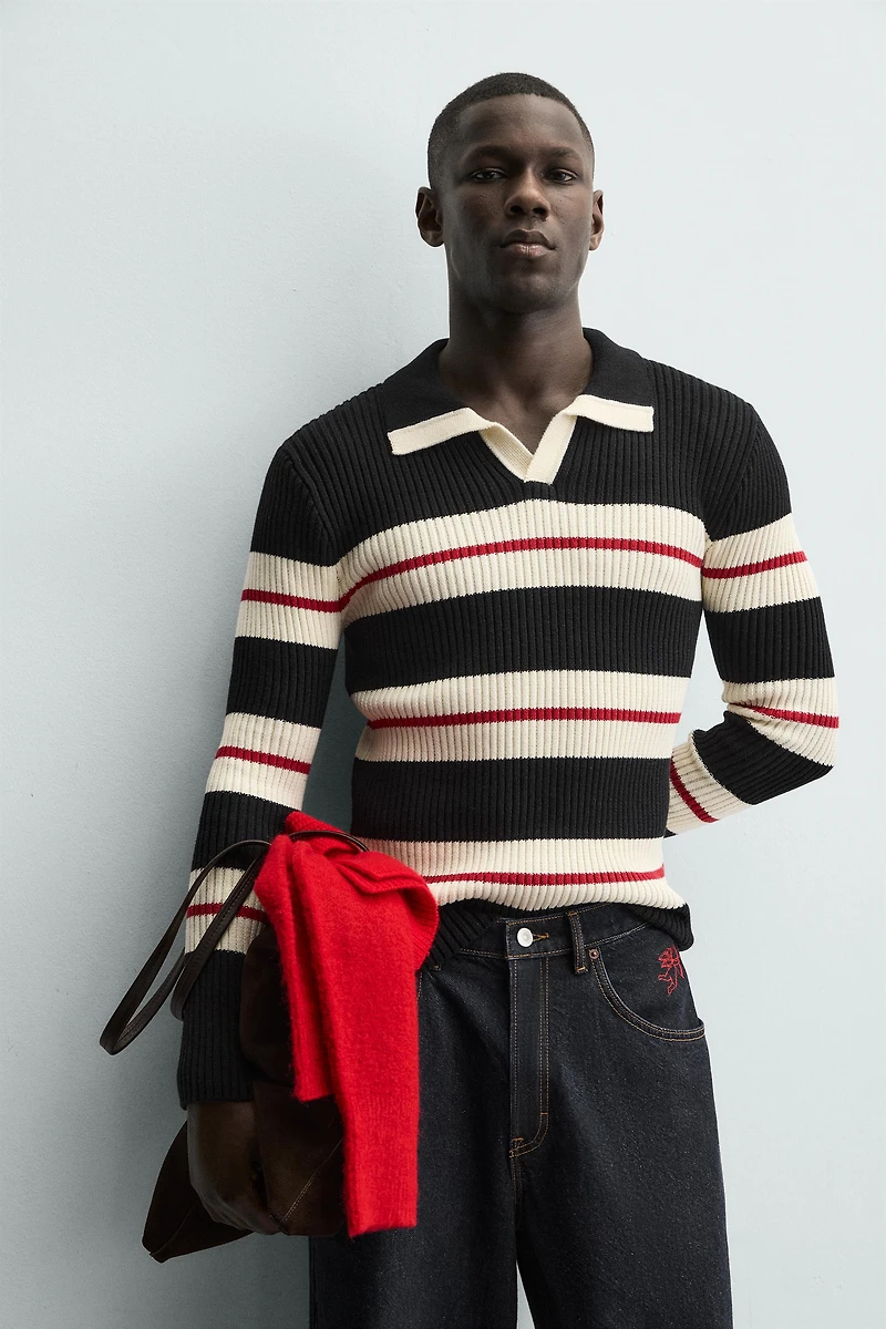 POLO EN MAILLE JACQUARD À RAYURES