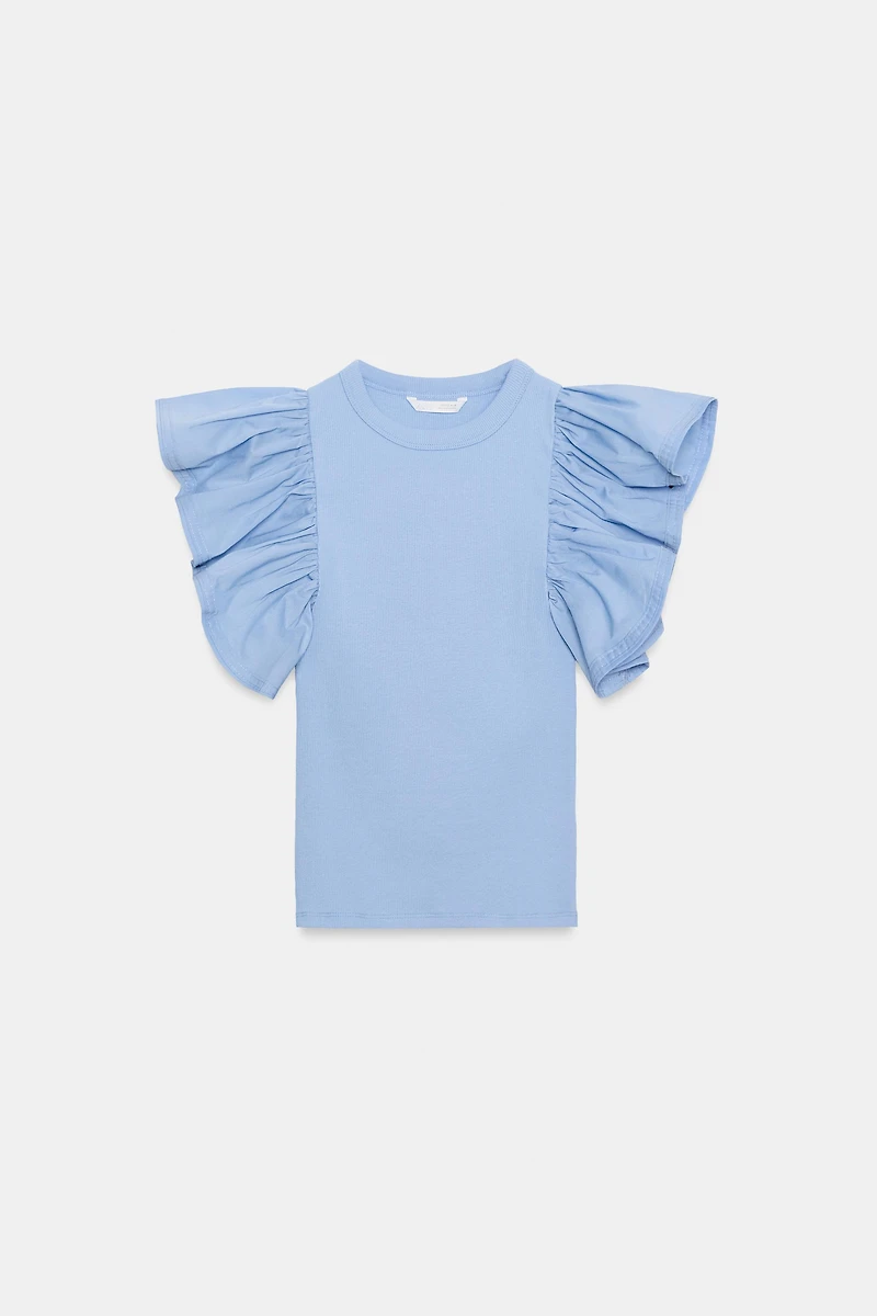 COMBINATION RIB RUFFLE T-SHIRT