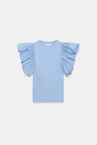 COMBINATION RIB RUFFLE T-SHIRT