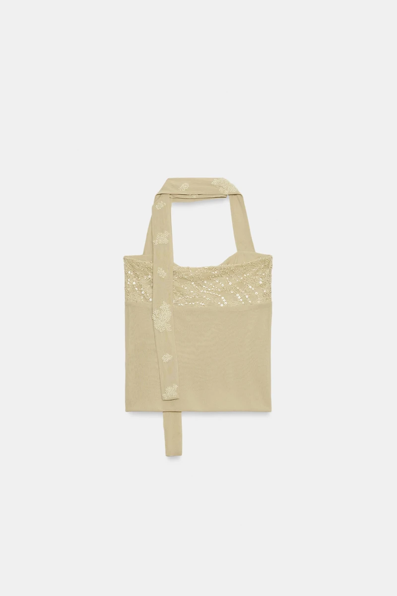 EMBROIDERED HALTER TOP