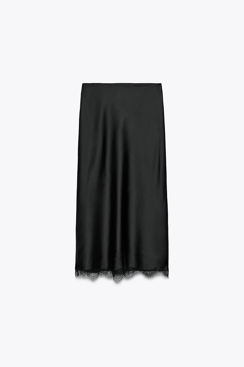 JUPE MI-LONGUE SATINÉE DENTELLE