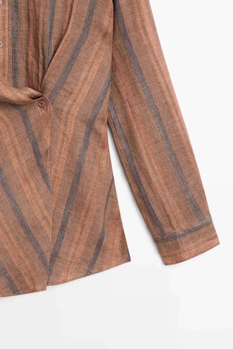 100% linen striped crossover shirt