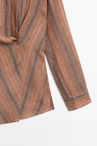 100% linen striped crossover shirt