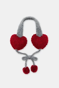 KNITTED HEART POMPOM EARMUFFS