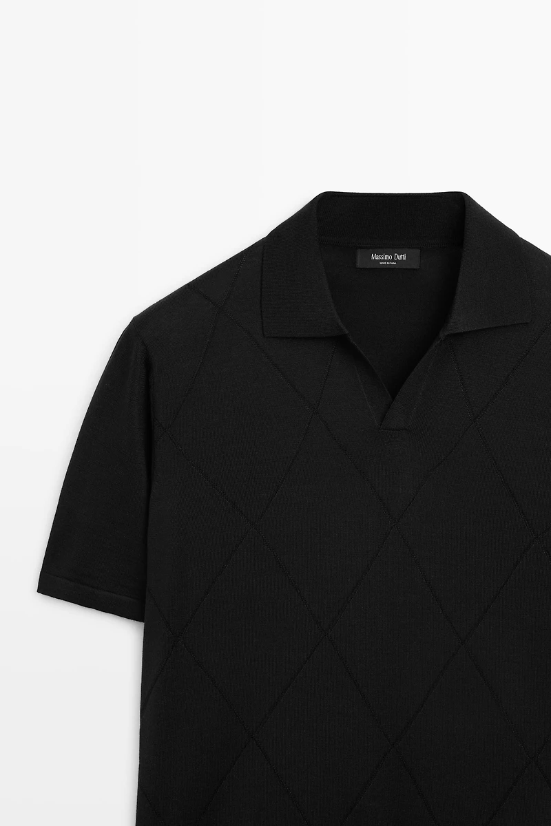 Argyle knit polo sweater