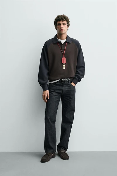 COLOR BLOCK RAGLAN SLEEVE POLO SHIRT