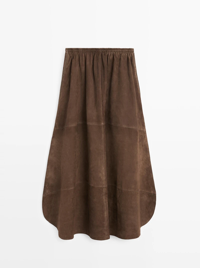 Suede leather midi skirt