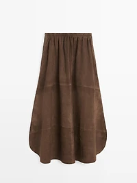 Suede leather midi skirt