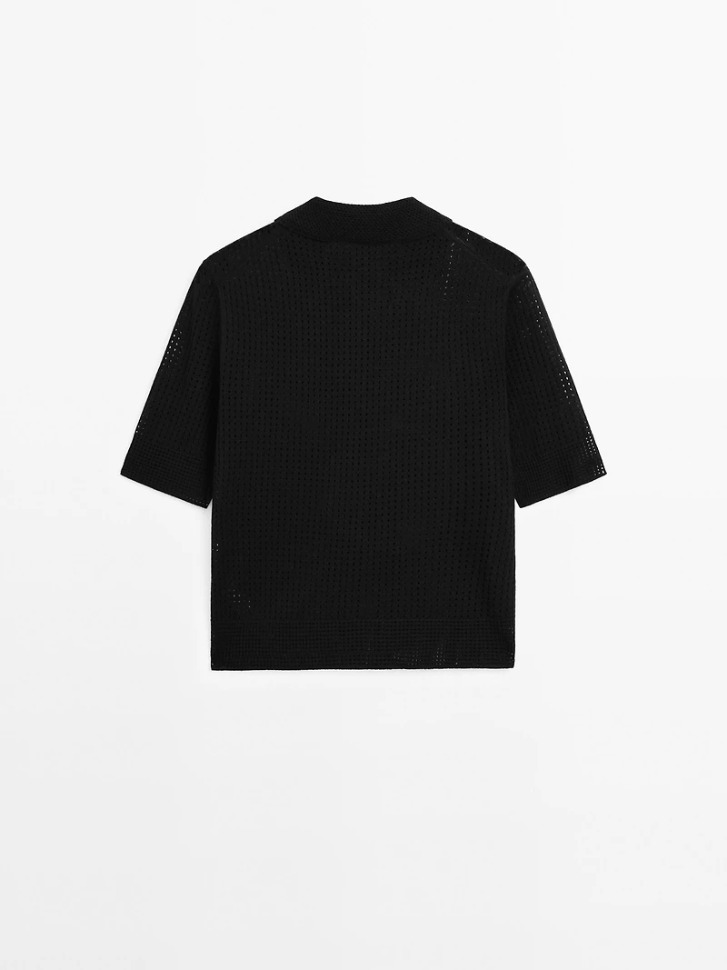 Pull en maille ajourée à col polo
