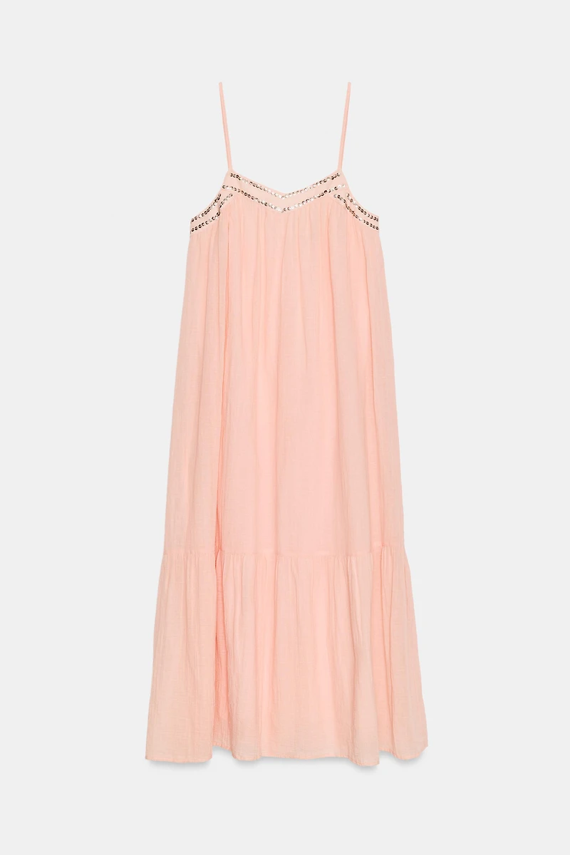 STUDDED GAUZE MIDI DRESS