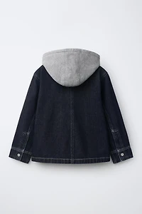 DENIM OVERSHIRT WITH DETACHABLE FLEECE HOOD