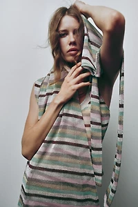 METALLIC THREAD STRIPED LONG DRESS