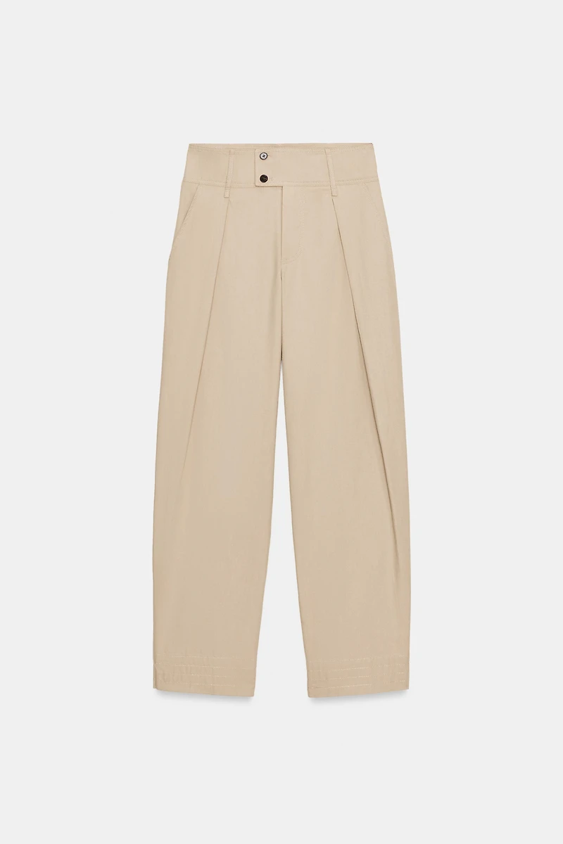 ADJUSTABLE HEM WIDE LEG PANTS
