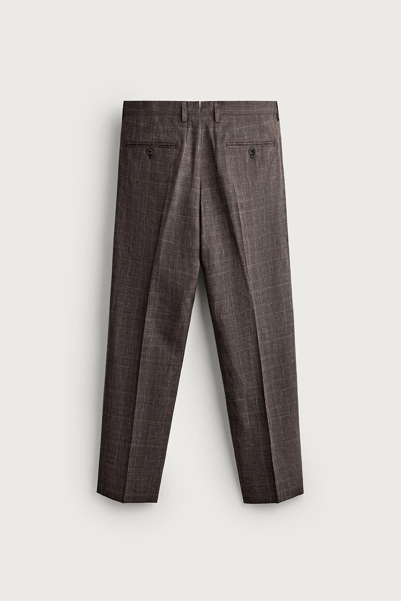 LINEN AND WOOL CHECK SUIT PANTS
