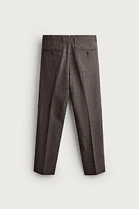 LINEN AND WOOL CHECK SUIT PANTS