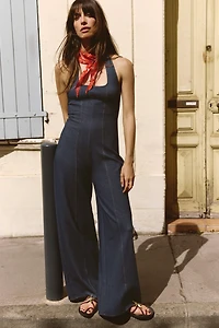 TWILL JUMPSUIT WITH TOPSTITCHING