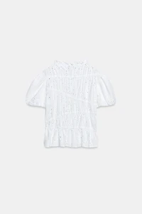 EMBROIDERED EYELET RUCHED TOP