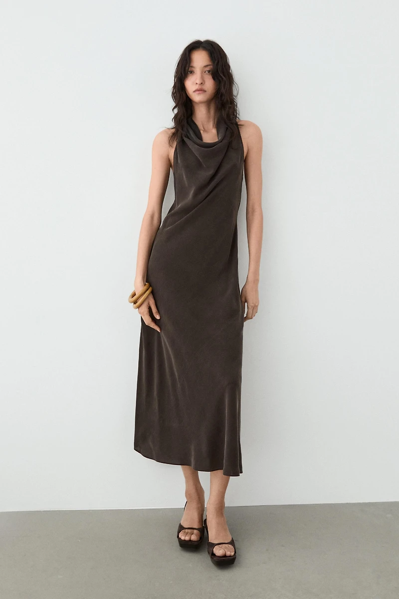 Midi dress with cowl neckline
