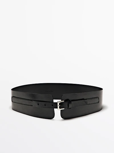 Nappa leather sash belt with square buckle