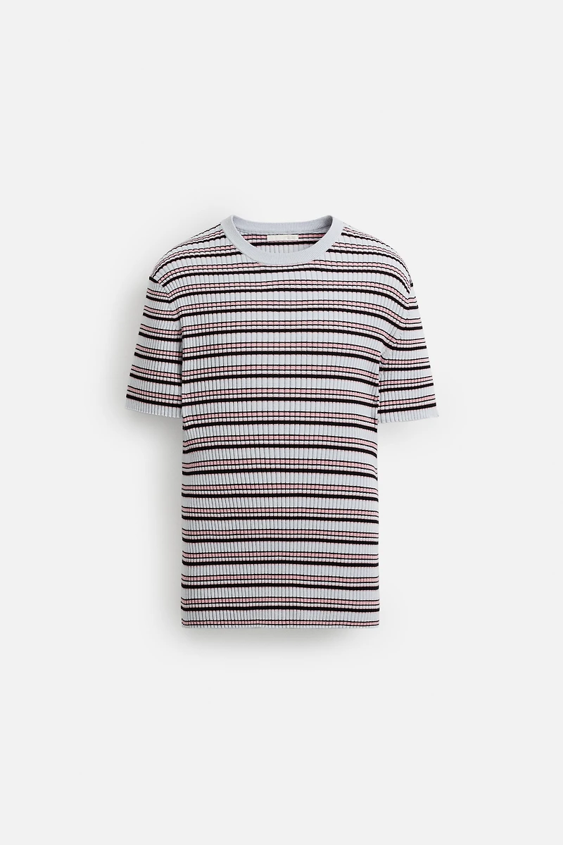 STRIPED RIBBED KNIT T-SHIRT