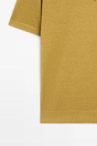 Short sleeve cotton and linen knit polo shirt