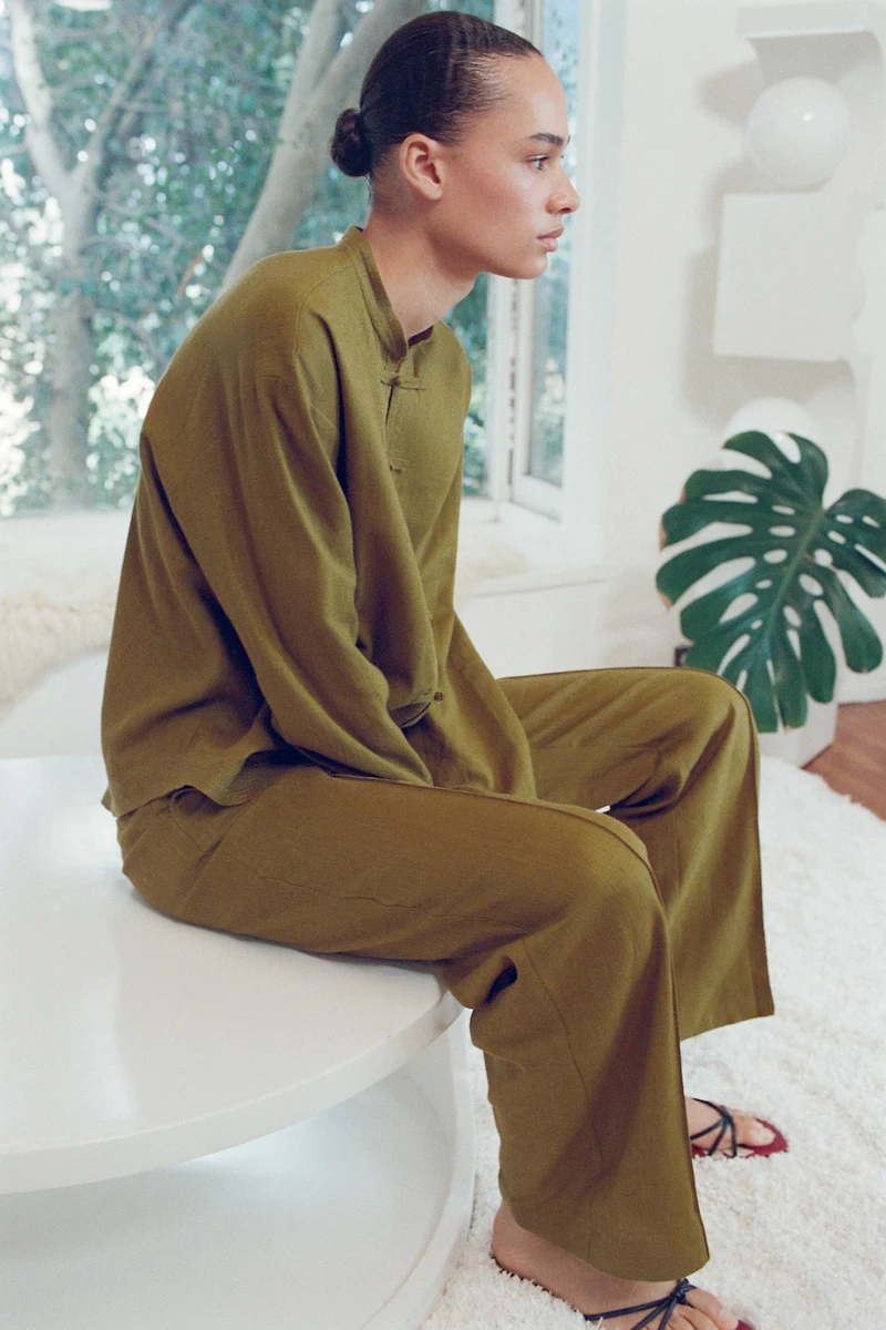 LINEN STRAIGHT LEG PANTS