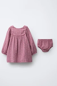 FLORAL TEXTURED DRESS AND BLOOMERS