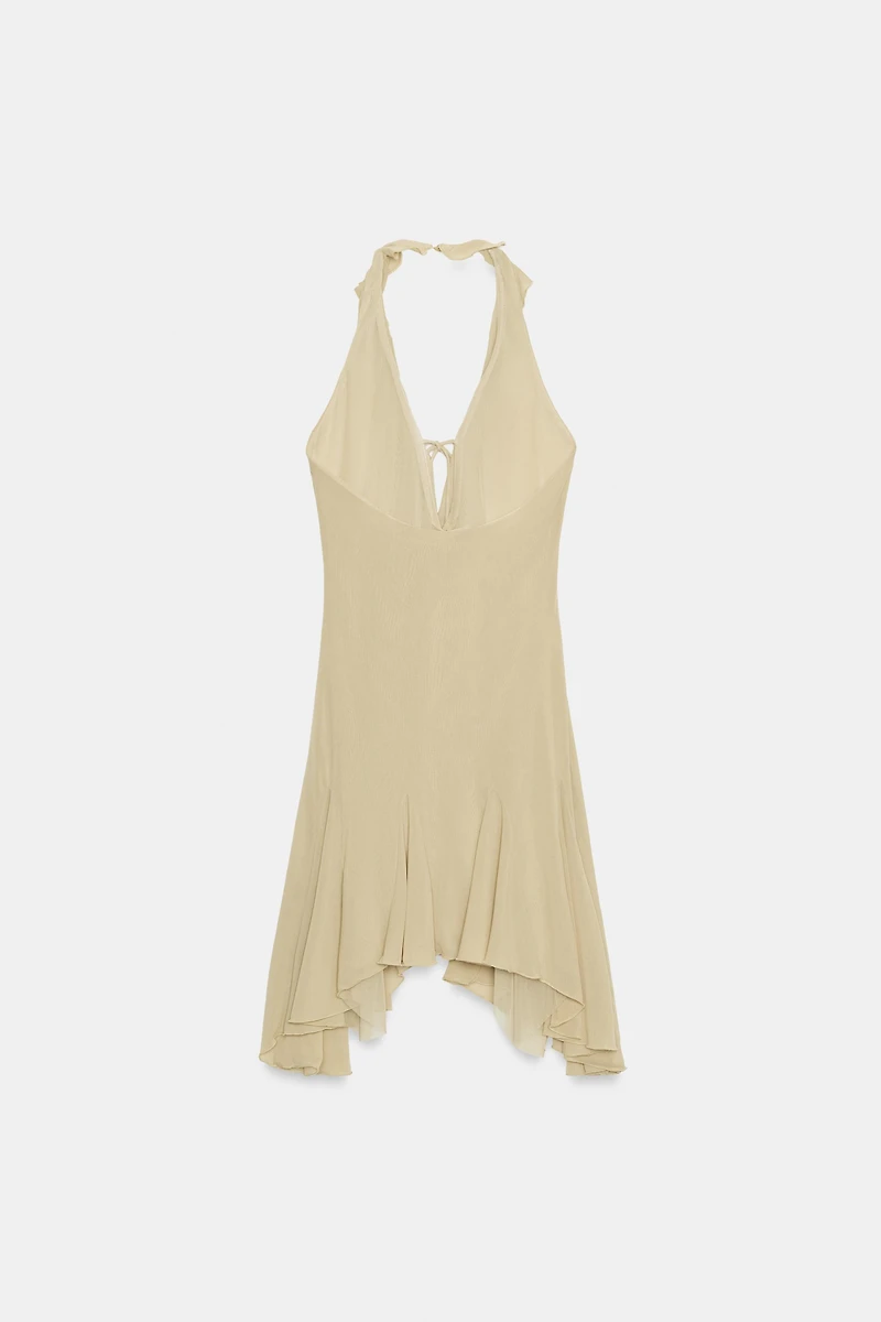 RUFFLED HALTER DRESS