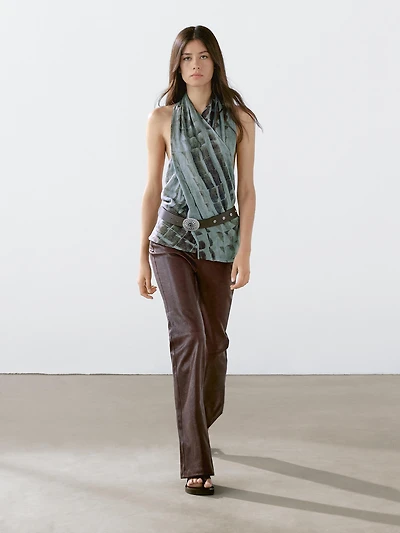 Print top with surplice neckline