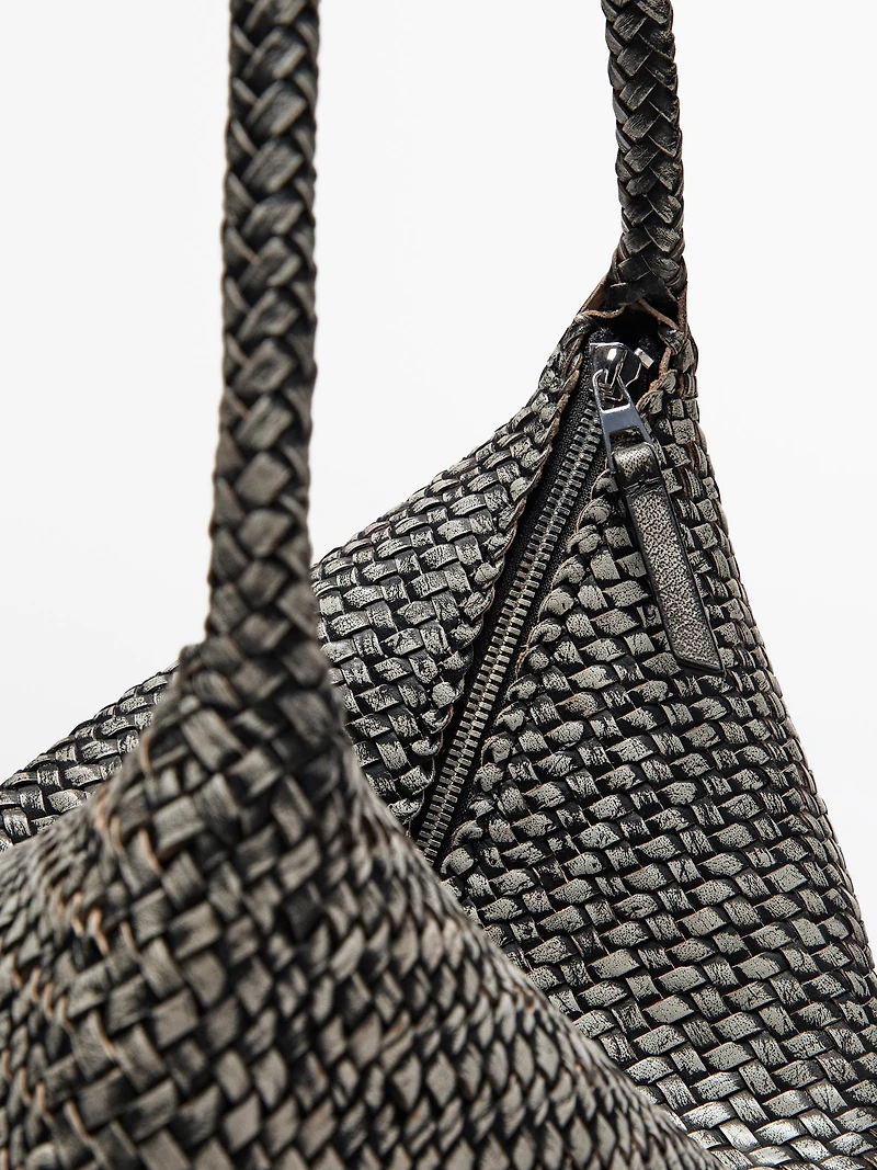 Large braided nappa leather shoulder bag