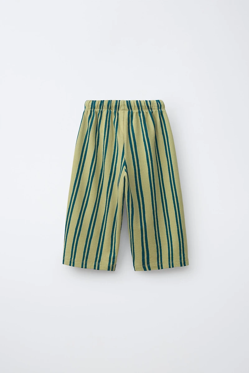 STRIPED FLEECE WIDE LEG PANTS