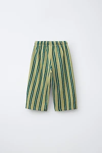 STRIPED FLEECE WIDE LEG PANTS