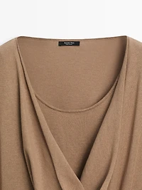 Cotton blend knit sweater with cowl neck
