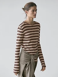 Cotton blend striped long sleeve T-shirt