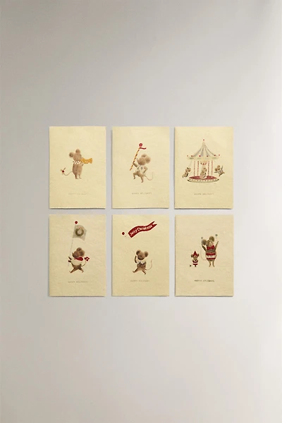 SET OF CHRISTMAS MICE POSTCARDS (SET OF 6)