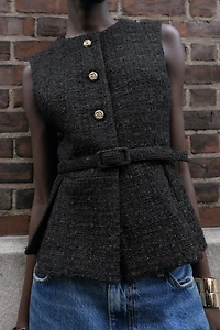 METALLIC THREAD BELTED TEXTURED VEST