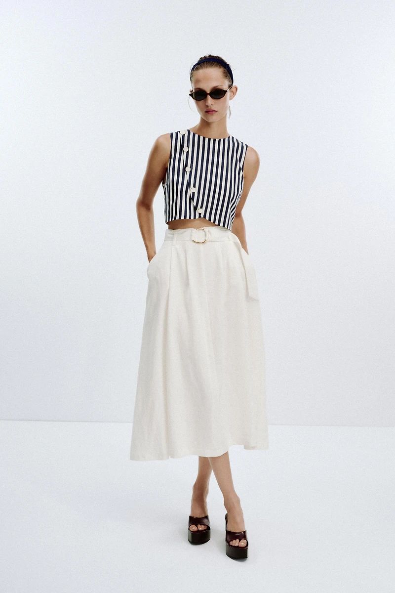 LINEN BELTED COMBINATION MAXI DRESS
