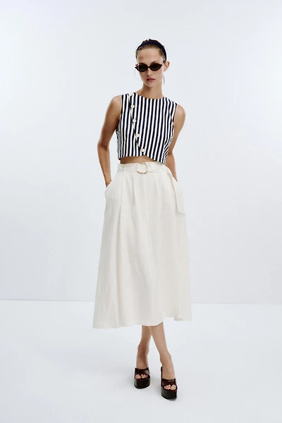 LINEN BELTED COMBINATION MAXI DRESS