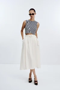 LINEN BELTED COMBINATION MAXI DRESS