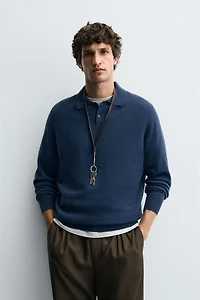 WOOL BLEND KNIT POLO SHIRT