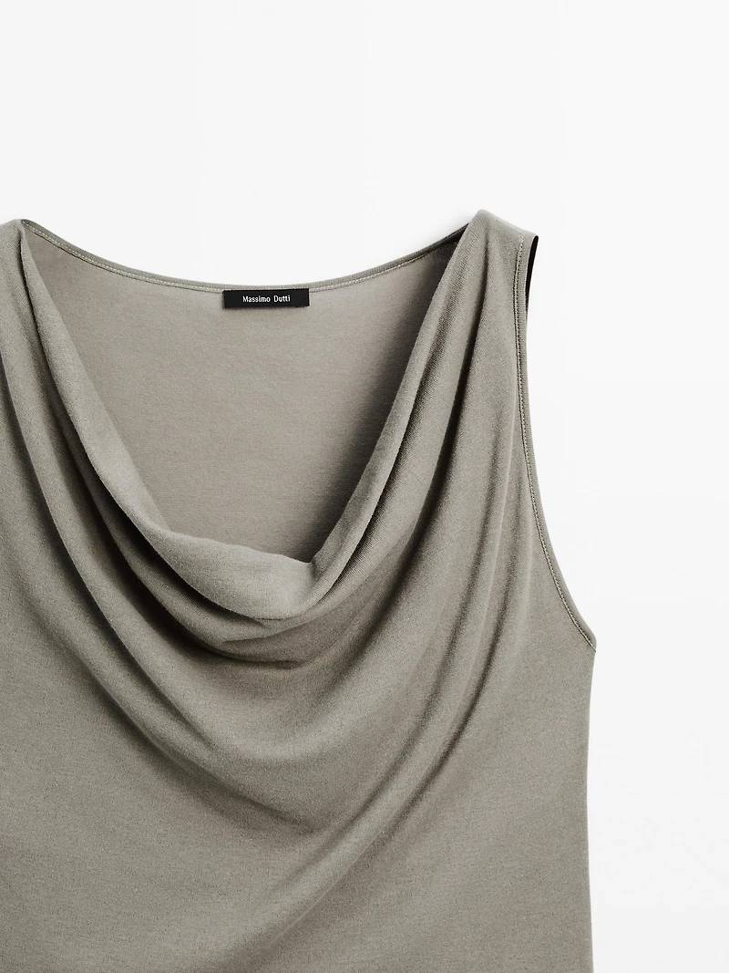 Top encolure drapée 100 % coton