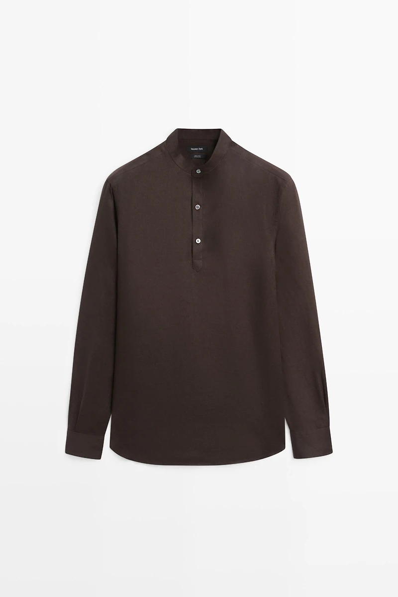 Regular fit stand collar 100% linen shirt