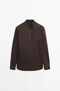 Regular fit stand collar 100% linen shirt