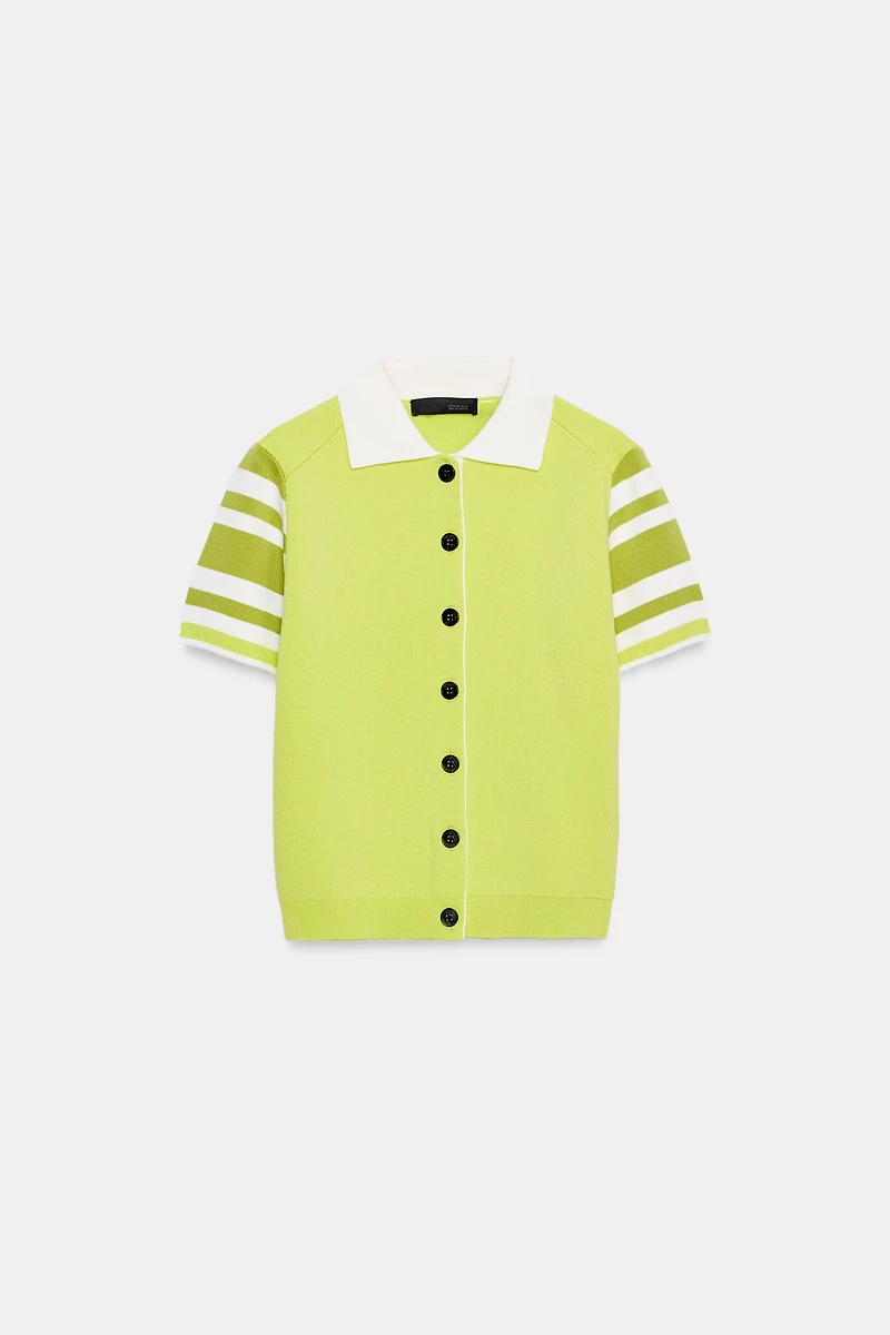 STRIPED KNIT POLO JACKET