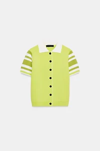 STRIPED KNIT POLO JACKET
