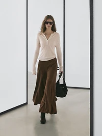 Pull laine en maille ajourée à col tunisien