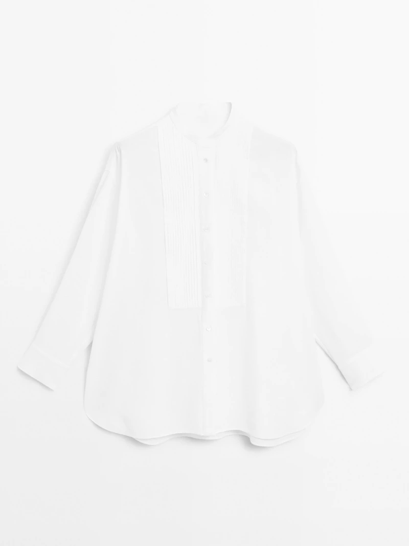 Linen blend shirt with thin pintucks