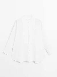 Linen blend shirt with thin pintucks