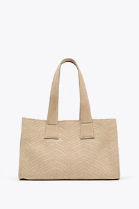 BRAIDED SPLIT LEATHER SHOPPER BAG