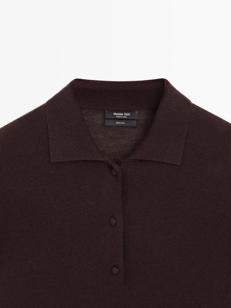100% wool knit polo sweater